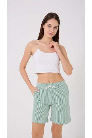 Yandan Cepli Beli Bağcıklı Su Yolu Kadın Çizgili Şort Yeşil