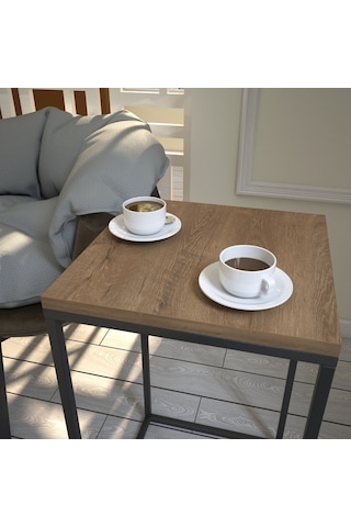 Pure Yan Sehpa & Servis Sehpası Metal Kafkas Meşe / Metal Ayaklı