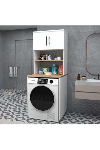Reyo Home Enda Çamaşır Makinesi Dolabı 3 Raflı Banyo Dolabı Çam Atlantik Çam