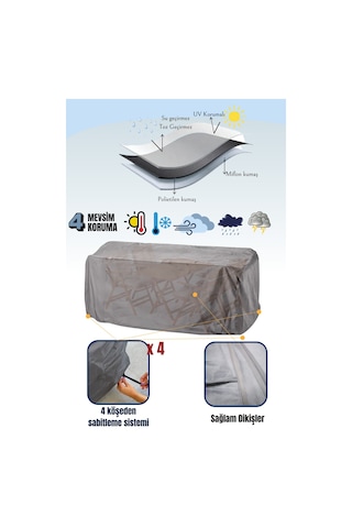 Gri Bahçe Mobilya Koruma Örtüsü Branda 260x160x80 Cm-santimetre, Su Geçirmez, Güneşten Korur Gri
