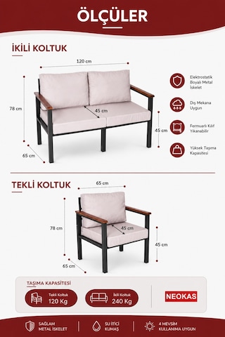 Neokas Bahçe Balkon Mobilyası, 3 + 2 +1 Bahçe Takımı, Kafe Koltuğu, Bekleme Alanı Koltuğu,