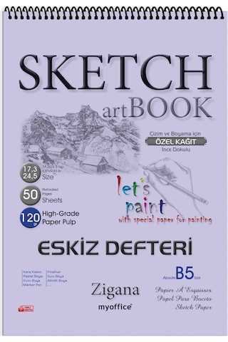 Zigana B5 Spiralli Eskiz Defteri – 50 Yaprak 120 G Çizim Kağıdı Sketchbook