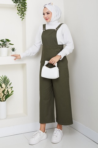 Gülru Cepli Gabardin Tulum 1587 - Haki Haki