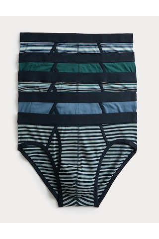 Marks & Spencer 5'li Çizgili Brief T14006813s Mavi