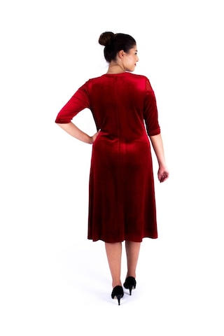Nidya Moda Büyük Beden Kadın Kırmızı Kadife Abiye Elbise-4123K Kırmızı