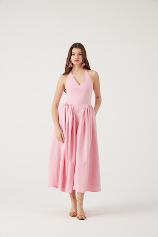 Holly Lolly Boyundan Bağlamalı Bele Oturan Uzun Ophelia Elbise Pembe