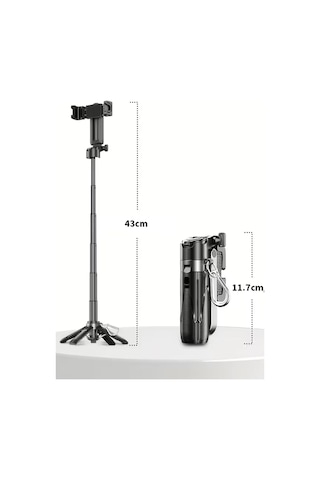 Bluetooth Kumandalı 43cm Tripod Selfie Çubuğu Kızaklı Tasarım Ek Aparat Işık Takılabilir Diğer