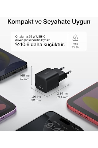 Belkin Usb-c 25 W Pd 3.0 Pps Hızlı Şarj Cihazı, Siyah 25w