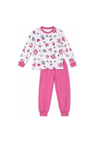 Ertaş Trend Store Kız Çocuk Premium Penye Baykuş Desenli Uzun Kollu Pijama Takımı 2-11 Yaş - Pembe Çok Renkli