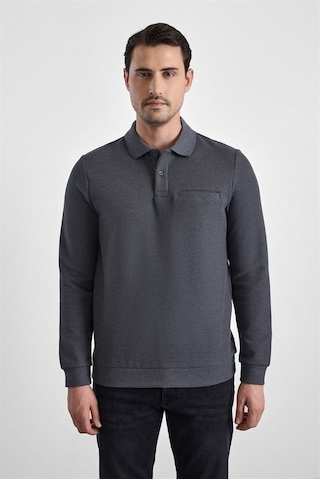Süvari Gri Regular Düz Fermuarlı Polo Yaka Sweatshirt Sw2013700028-s05