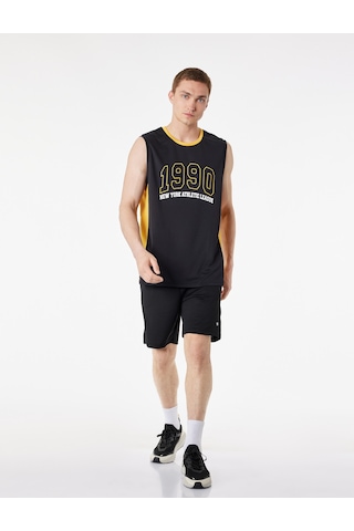 Koton Regular Fit Kolsuz Bisiklet Yaka Baskılı Spor Atlet Siyah 6sam30028nk