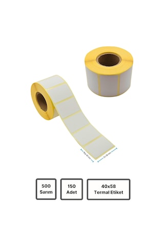 Terazi Etiketi 150 Adet Rulo Termal Etiket 40x58 Mm 500 Sarım Barkod Etiket 1
