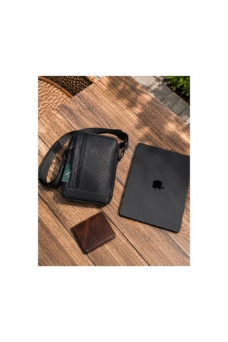 Alphaclub Bag Erkek Siyah Hakiki Deri Postacı El Ve Omuz Çantası Orta Boy