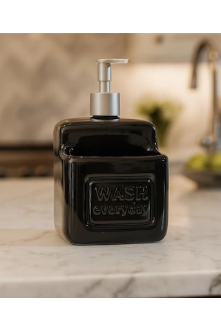 Şık Ve Pratik Seramik Süngerlikli Sıvı Sabunluk/deterjanlık, Siyah, 500 Ml Siyah