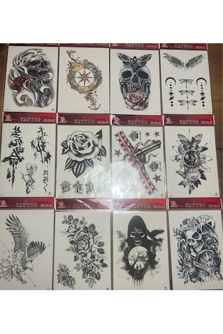 Airbrush Tattoo Büyük Boy Yapıştırma Geçici Dövme Seti 12'li Seri5