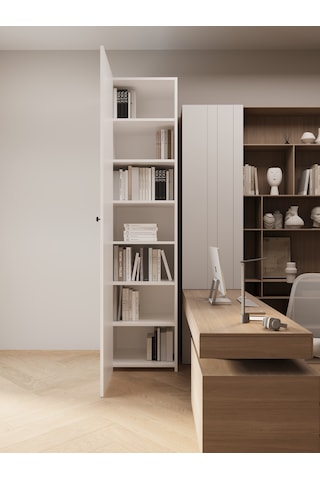 Ligno Mobilya 6 Bölmeli Devasa Salon Kitaplığı - 208 Cm Geniş Klasör Ve Kitap Düzenleyici, Ofis Kütüphanesi 208x46x46 Cm Beyaz
