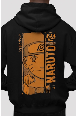 Sevbano Tasarım Naruto Uzumaki Anime Sırt Baskılı Unisex Oversize Penye H Siyah