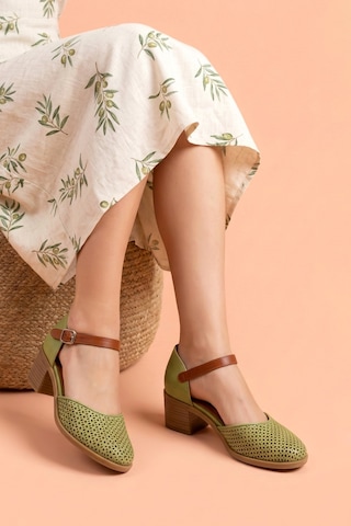 Analin Shoes Kadın Hakiki Deri Burnu Kapalı Delikli Sandalet Yeşil