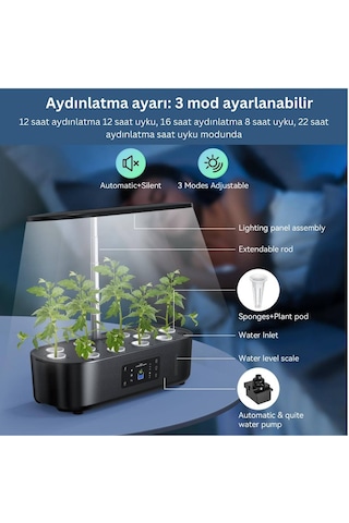 İç Mekan Ledli Hidroponik Hobi Seti Siyah Renk