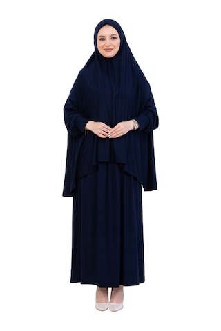 Modish Group İki Parça Namaz Elbisesi Uzun Pamuklu Tesettür Giyim Abaya & Başörtüsü Set Lacivert
