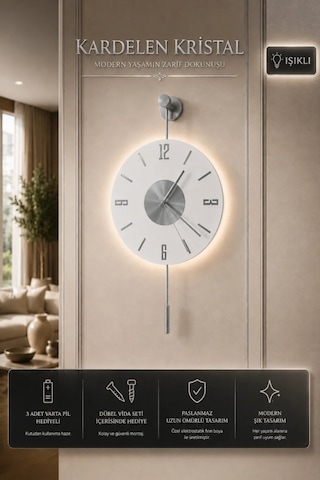 MetaQuartz Aksesuar Gümüş Kardelen - Pilli Ledli - Modern Dekoratif Metal Duvar Saati MetaQuartz Aksesuar Gümüş Kardelen - Pilli Ledli - Modern Dekoratif Metal Duvar Saati