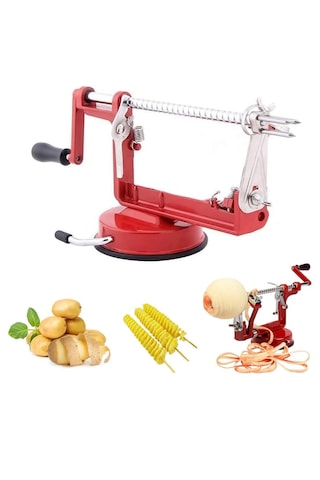 3 Ü 1 Arada Çok Fonksiyonlu Meyve Aleti, Güçlü Emici Taban Ve Paslanmaz Çelik Bıçaklar Kırmızı