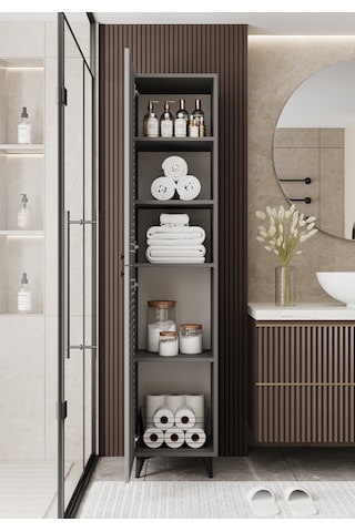 Lidya Panjur Kapaklı Çok Amaçlı Dolap - Kiler Dolabı - Banyo Dolabı - Ayakkabılık - Mutfak Dolabı Gri