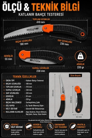 Katlanır Bahçe Testeresi 180 Mm Profesyonel Budama Testeresi Kilitli Kamp Ve Ağaç Kesme Testeresi