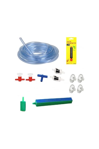 Akvaryum Hava Motoru Seti - Akvaryum Hava Taşı 10 CM LY308B Derecesi Hortumu 5M