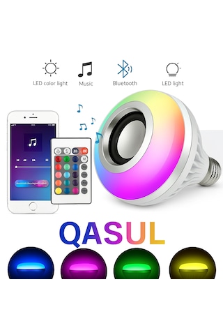 Bluetooth Hoparlörlü, Rgb Led Işıklı Lamba, Uzaktan Kumandalı Beyaz