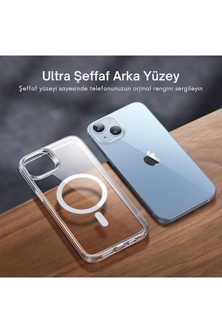 Apple Iphone 14 Kılıf Magsafe Şarj Özellikli Şeffaf Sert Pc Kapak Şeffaf