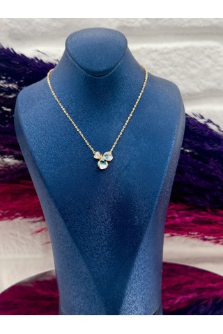 925 Ayar Gümüş Özel Tasarım Gold Renk Trend Kadın Kolye Gümüş