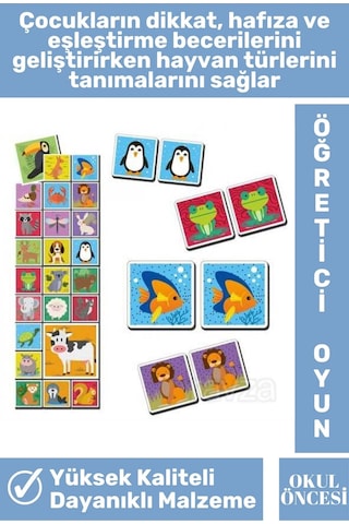 Preschool Eğitici Öğretici Hafıza Zeka Geliştirici Okul Öncesi Eğlenceli Eşleştirme Oyunu-hayvanlar