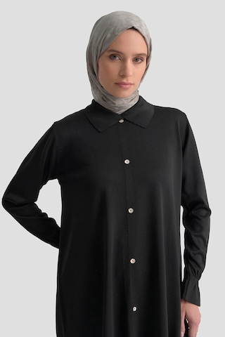 Armine Trend Düğme Detaylı Gömlek Yaka Triko Tunik Siyah 25ytd4115 Siyah