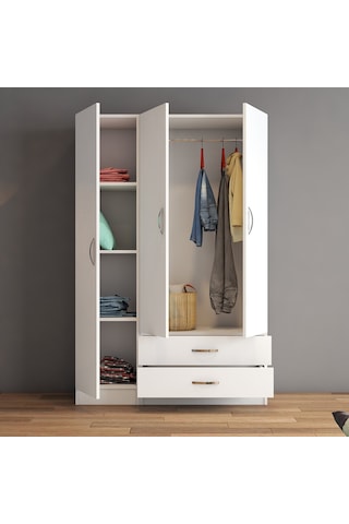 tanmob 3 Kapılı Iki Çekmeceli Geniş Gardrop Beyaz - Grd0501