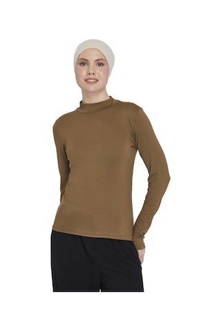 Kadın Organik Uzun Kollu Balıkçı Yakalı Body Açık Çikolata