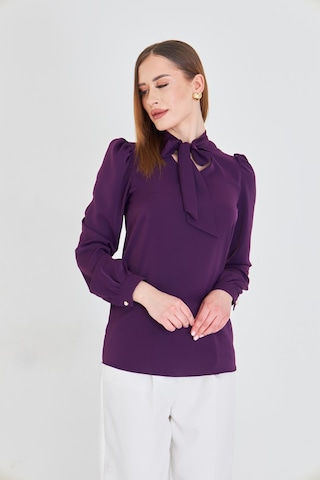 Büzgü Kol Fularlı Gömlek Mor Mor