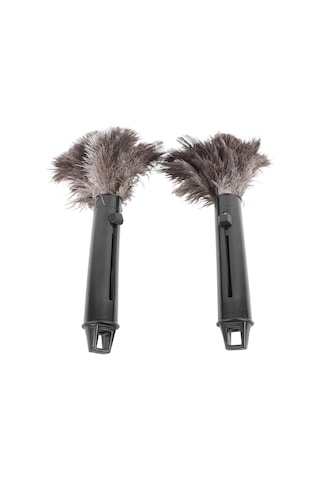 Fosenze Ev Ve Ofis Temizliği İçin Geri Çekilebilir Devekuşu Tüy Süpürgesi Seti - 2 Adet Doğal Malzeme, 16 İnç Ahşap Saplı Temizlik Aleti Gri