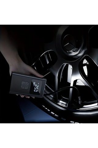 Primepickings Black Taşınabilir Şişirme Cihazı Led Işıklı Dijital Lastik Şişirme Kablosuz Şarjlı Ve Fişli Araç Motosiklet Bisiklet Balonlar İçin