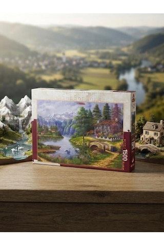 Huzur Dolu Doğa Manzarası 1500 Parça Göl Köy Temalı Eğitici Eğlenceli Hobi Seti Puzzle