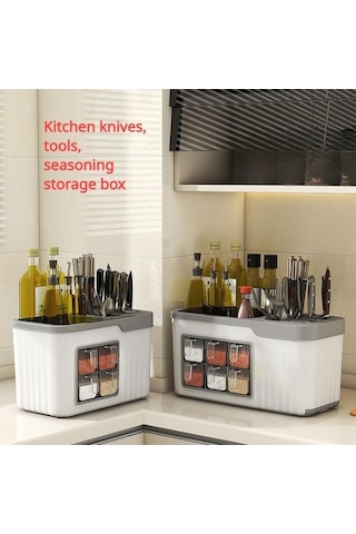 Pazly Beyaz Çok Fonksiyonlu Baharat Kutusu Mutfak Depolama Çeşni Şişesi Bıçağı Takım Saklama Beyaz