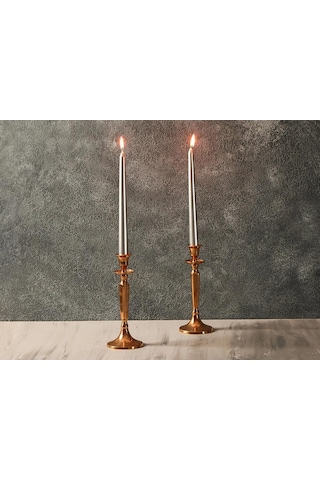 Porland Shine Gümüş Şamdan Mum 2'ıi Set 25cm Gümüş