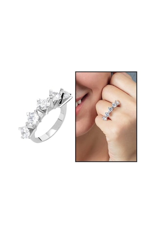 Tesbihane Starlight Diamond Pırlanta Montür Elegance 925 Ayar Gümüş Kadın Beştaş Yüzük Beyaz