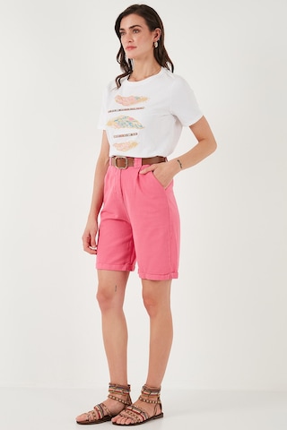 Lela Pamuklu Relaxed Fit Yüksel Bel Kemerli Gabardin Short Bayan Şort 668Yp4710 Fuşya
