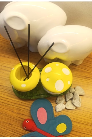 Artepieza El Yapımı Sarı Beyaz Mantar Figürlü Saksı Takımı Dekorasyon Seti 01