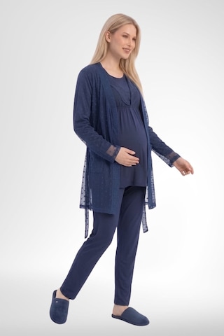Mecit Pijama Mecit 6406 Lacivert Dantel Sabahlıklı Lohusa Pijama Takımı