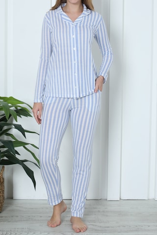 Nicoletta Kadın Pijama Uzun Kollu Düğmeli Pijama Takımı C Nıc1108 Mavi
