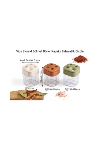 Vios Store 4 Bölmeli Döner Kapaklı Pratik Baharatlık - Karışık Re Kiremit