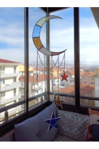 Cam Vitray Pencere Dekorasyonu, Gerçek Cam, Ay Ve Yıldızlar