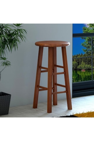 Yuvarlak Masif Bar Taburesi Ceviz Diğer